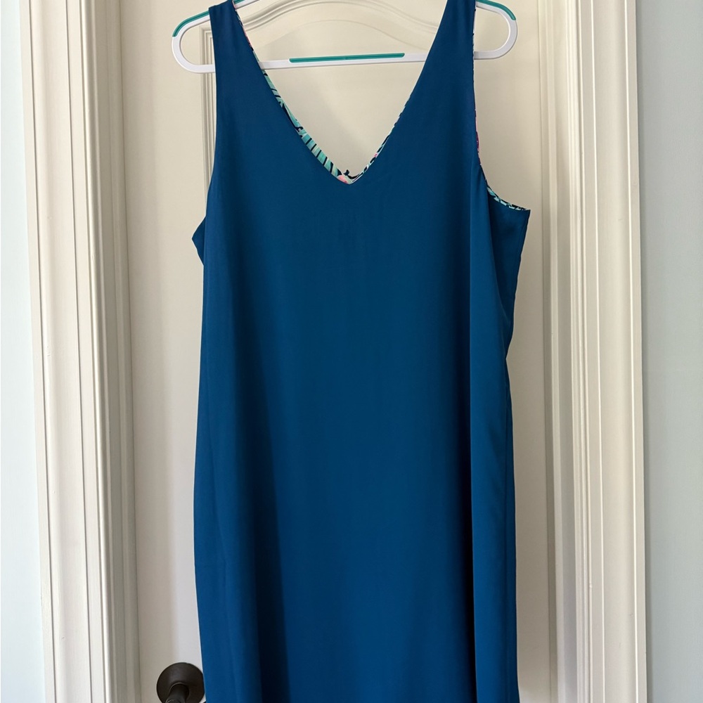 EUC Lilly Pulitzer Reversible Florin Sleeveless V-neck Shift Dress Pink and Teal - Picture 3 of 4